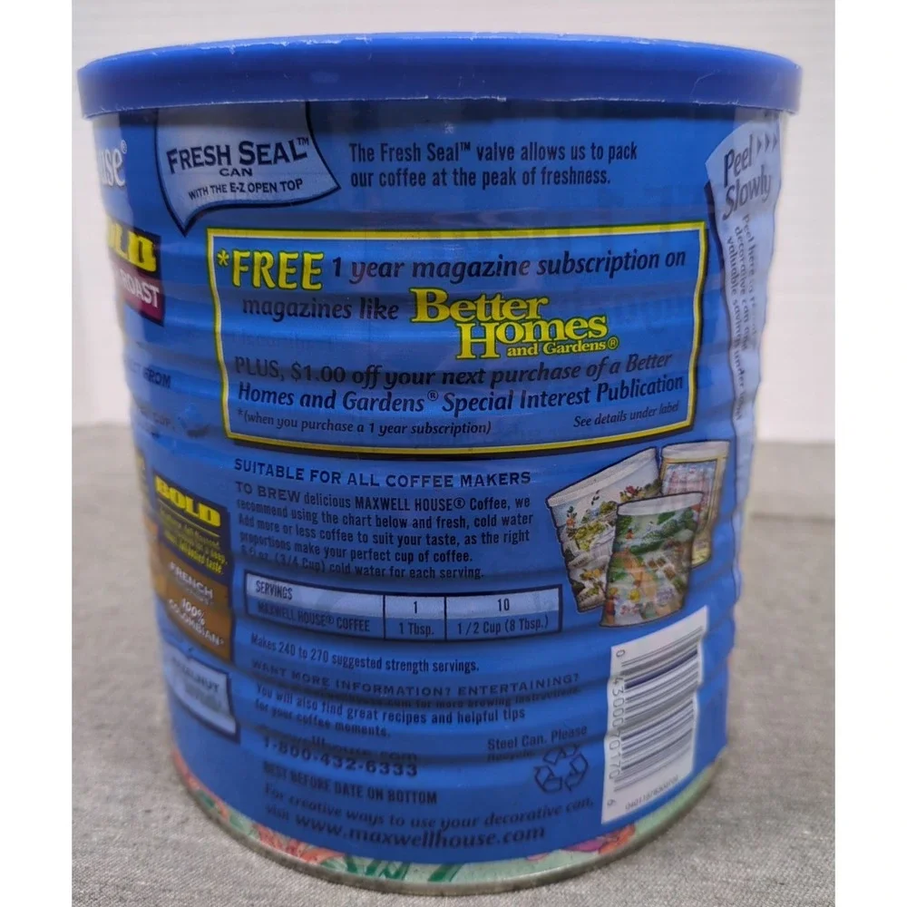 Vtg Maxwell House Coffee Large Tin Can wLid Artist Teddy Edinjiklian Spring 2005